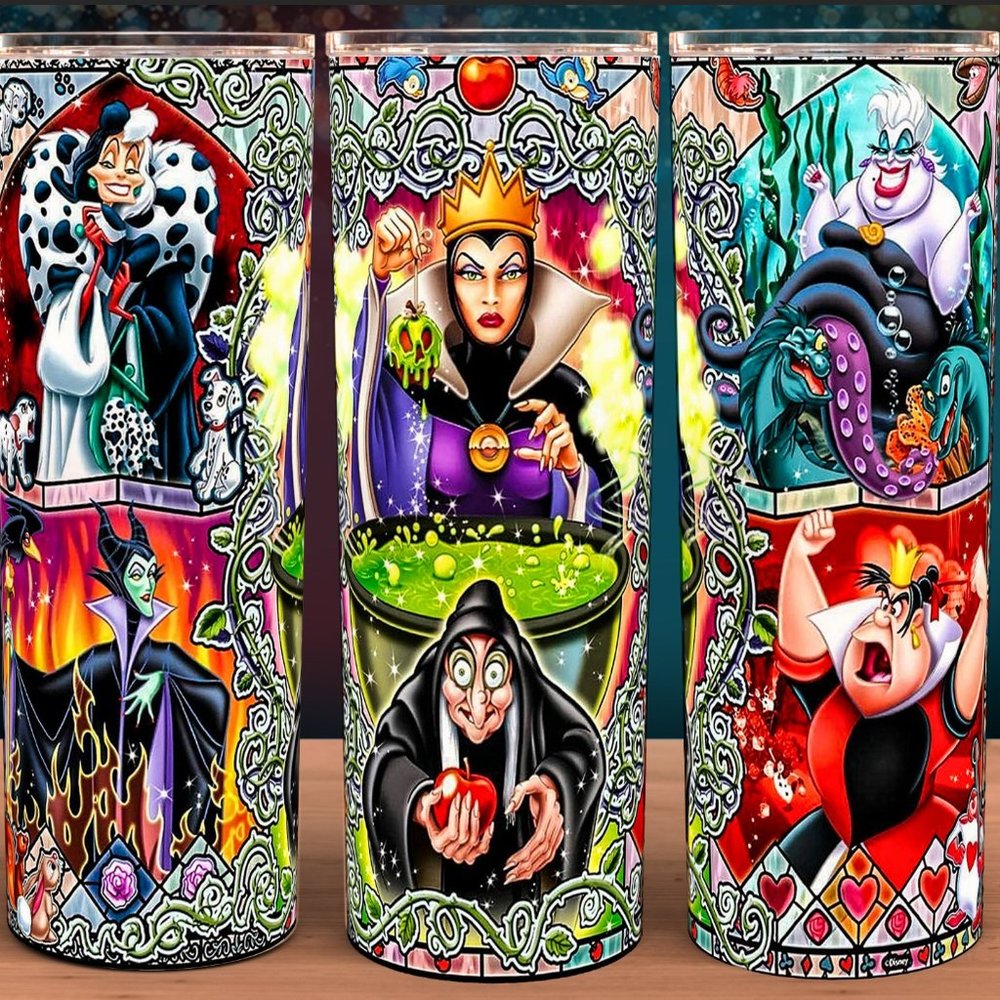 Cartoon Queen Villains Ursula - Cruela - Snow White - Grimhilde Cup Tumb…